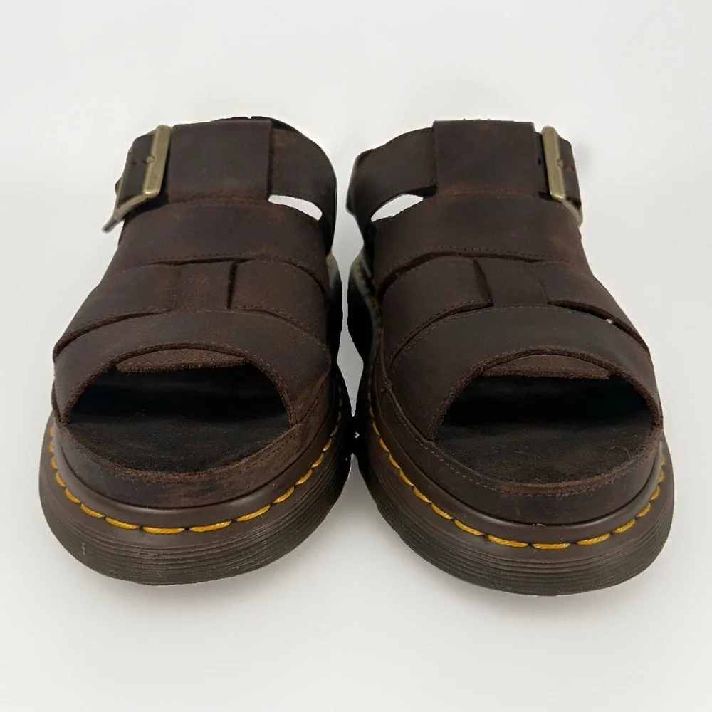 Dr Martens Flash Fisherman Sandals Mens 10 Brown Leather Chunky Buckle Y2K